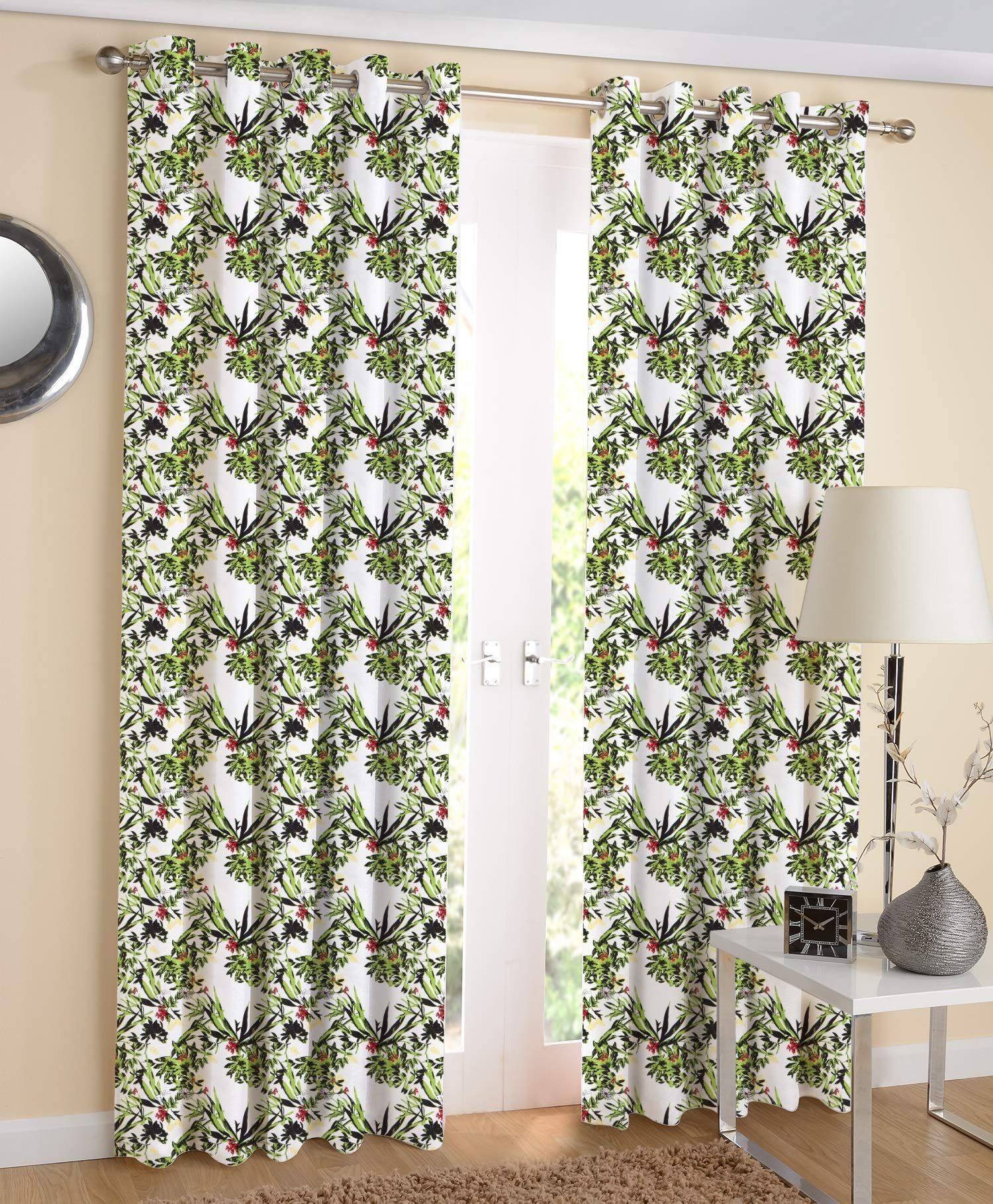 AIRWILL Cotton Self 4 x 7 ft Eyeleted Door Curtains, Multicolour - Pack of 2 Pieces