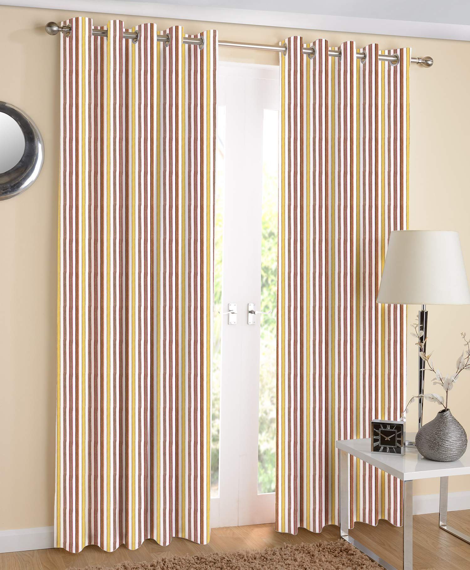 AIRWILL Eyelet Cotton 4ft in Width and 7ft Length Door Curtains (Multicolour) - Pack of 2 Pieces