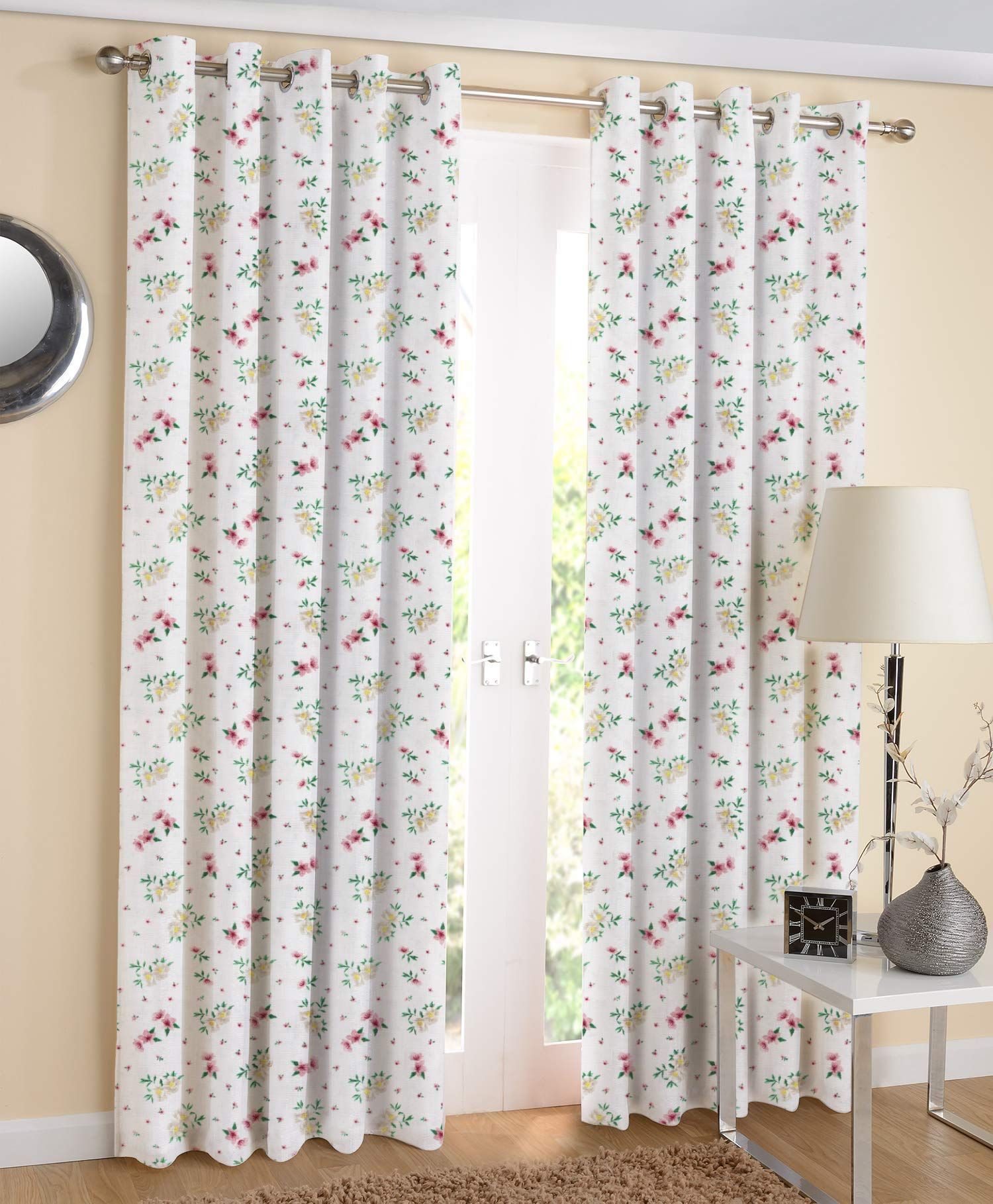 AIRWILL Eyelet Cotton 4ft in Width and 7ft Length Door Curtains (Multicolour) - Pack of 2 Pieces