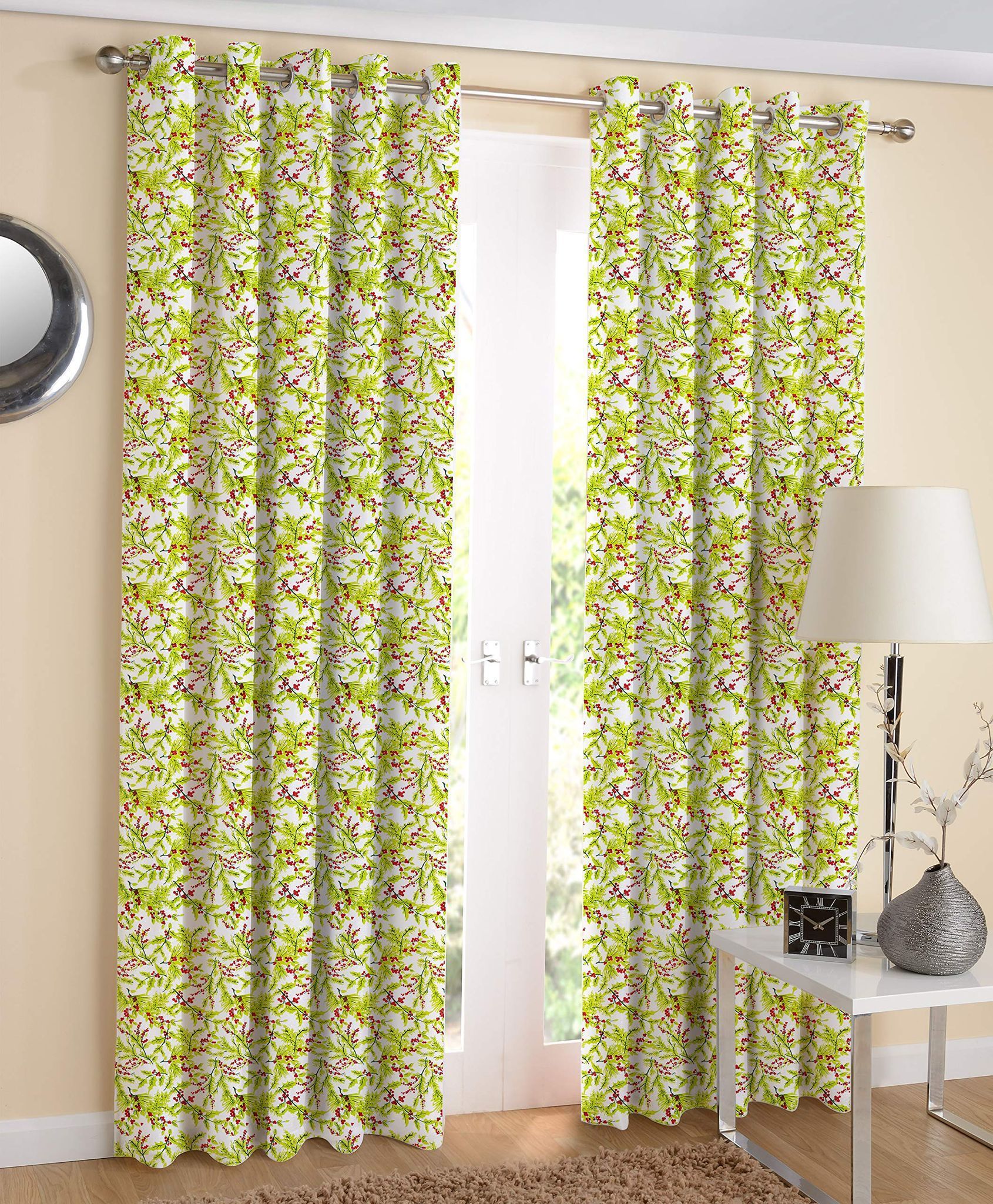AIRWILL Cotton Eyeleted Door Curtains (Green, 7 ft) - Pack of 2