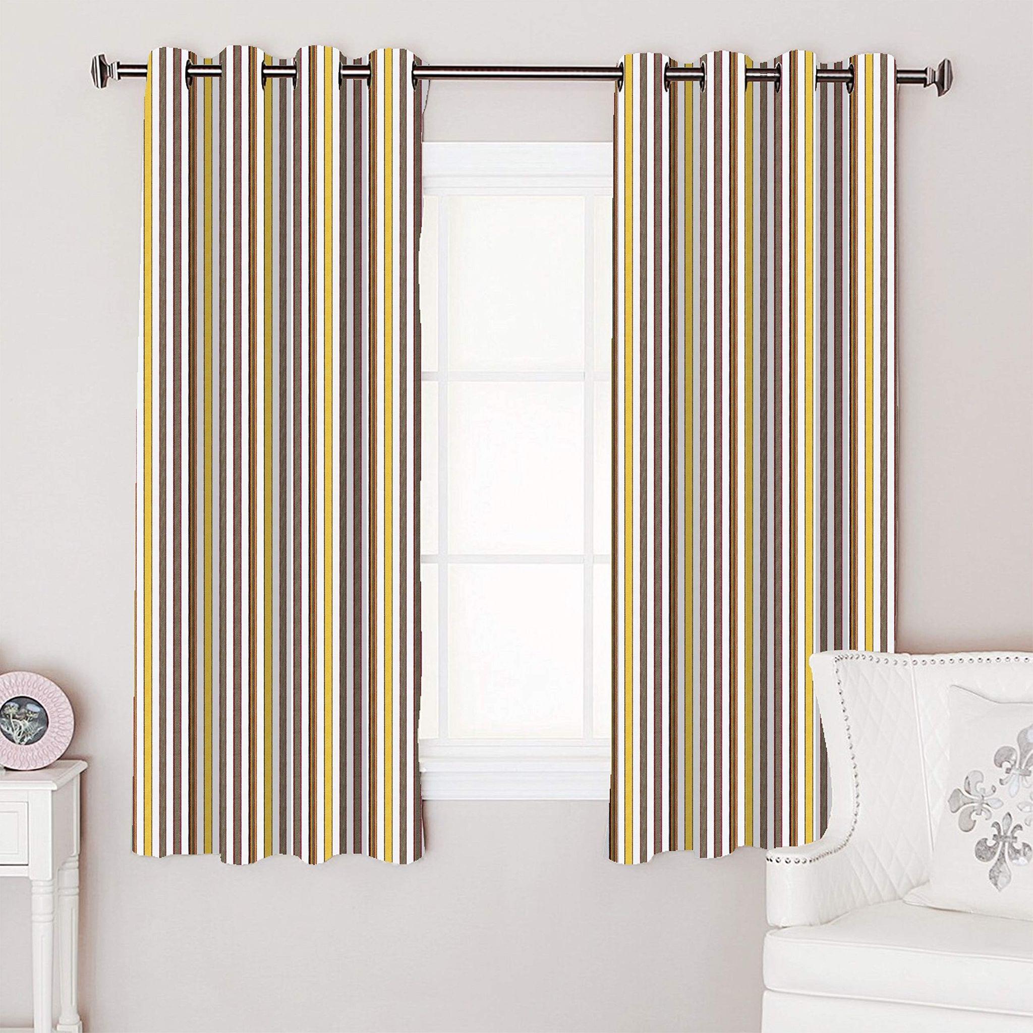 AIRWILL 100% Cotton Striped Pattern Window Curtains Sized, 5ft Length (Multicolor, Pack of 2 pcs)