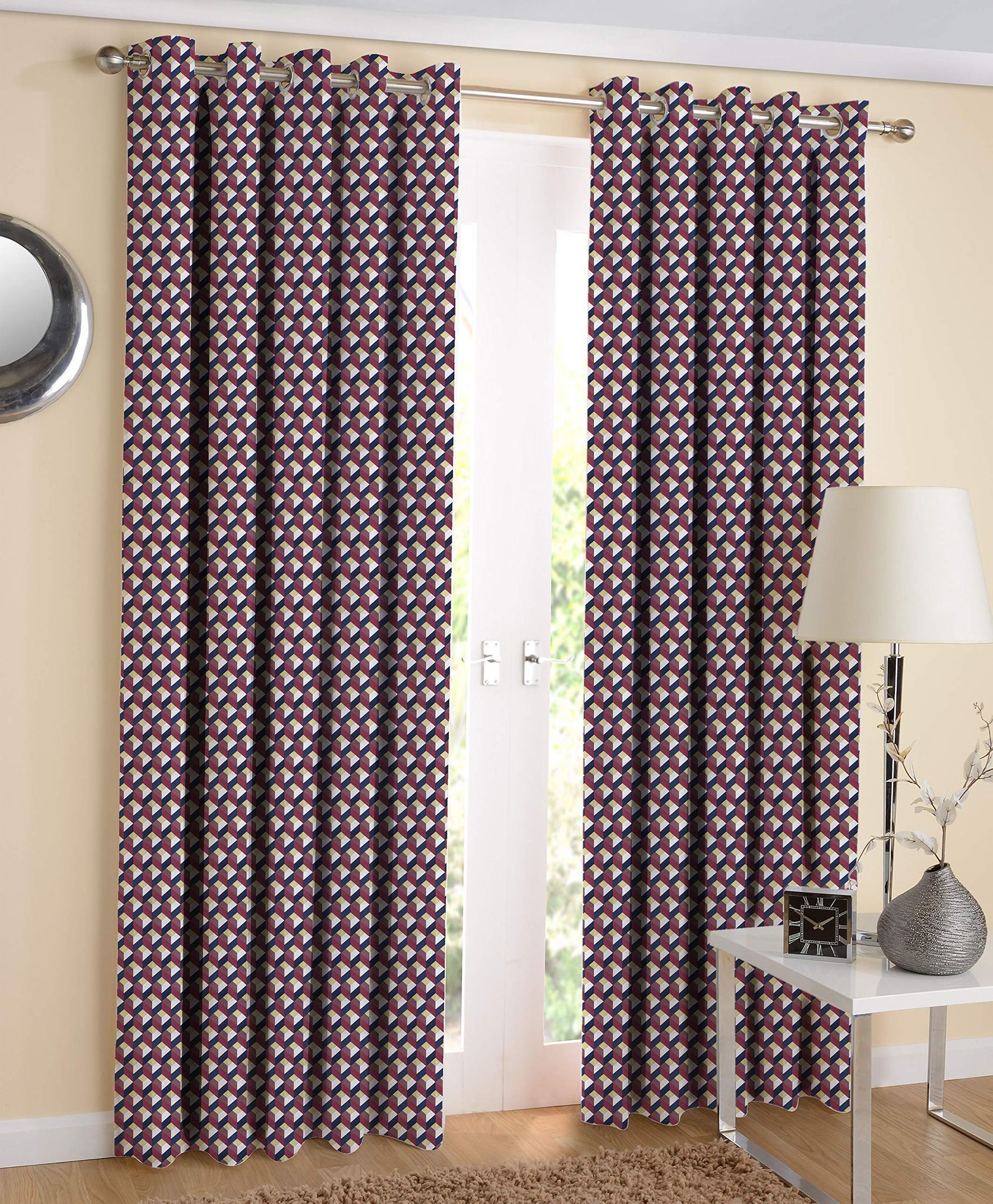 AIRWILL Multicolor Geometric Pattern Cotton Window Curtains 4x5ft Pack of 2 Pieces
