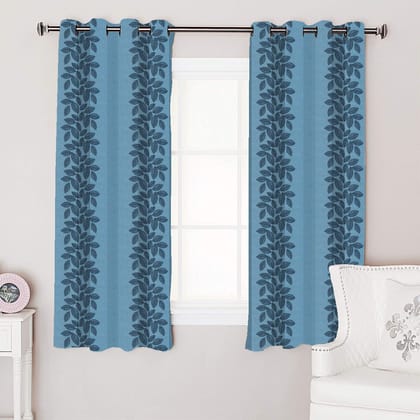 AIRWILL 100% Cotton Floral Pattern Window Curtains Sized, 5ft Length (Blue, Pack of 2 pcs)