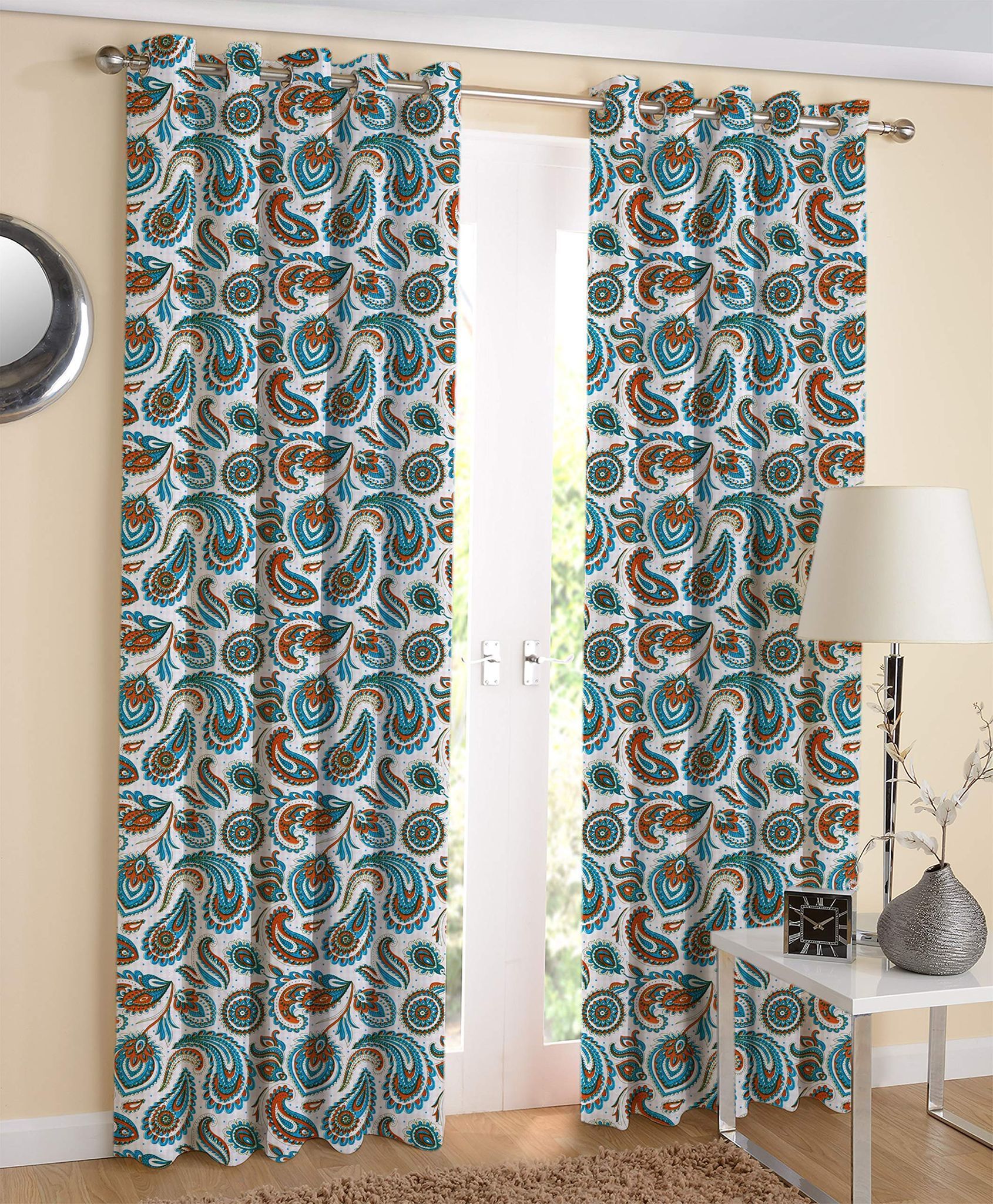 AIRWILL Multicolor Printed Pattern Cotton Door Curtains 4x7ft Pack of 2 Pieces