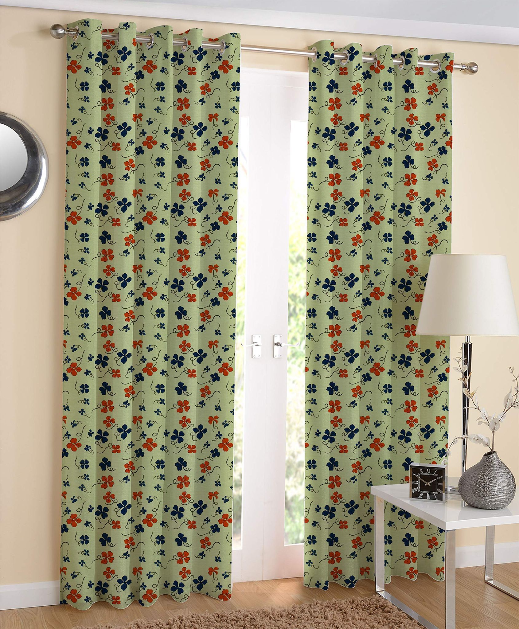 AIRWILL Multicolor Printed Pattern Cotton Door Curtains 4x7ft Pack of 2 Pieces