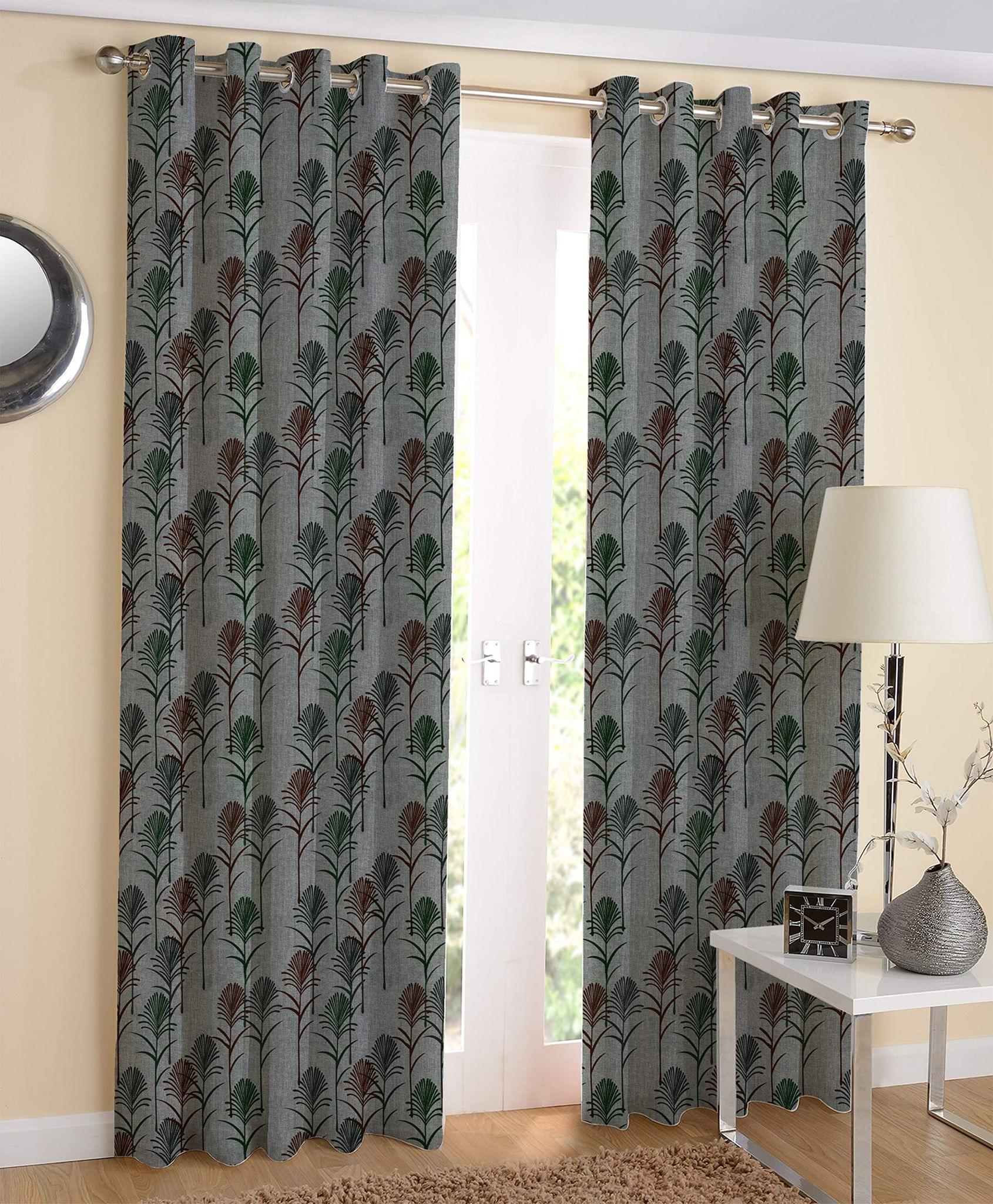 AIRWILL Grey Printed Pattern Cotton Door Curtains 4x7ft Pack of 2 Pieces
