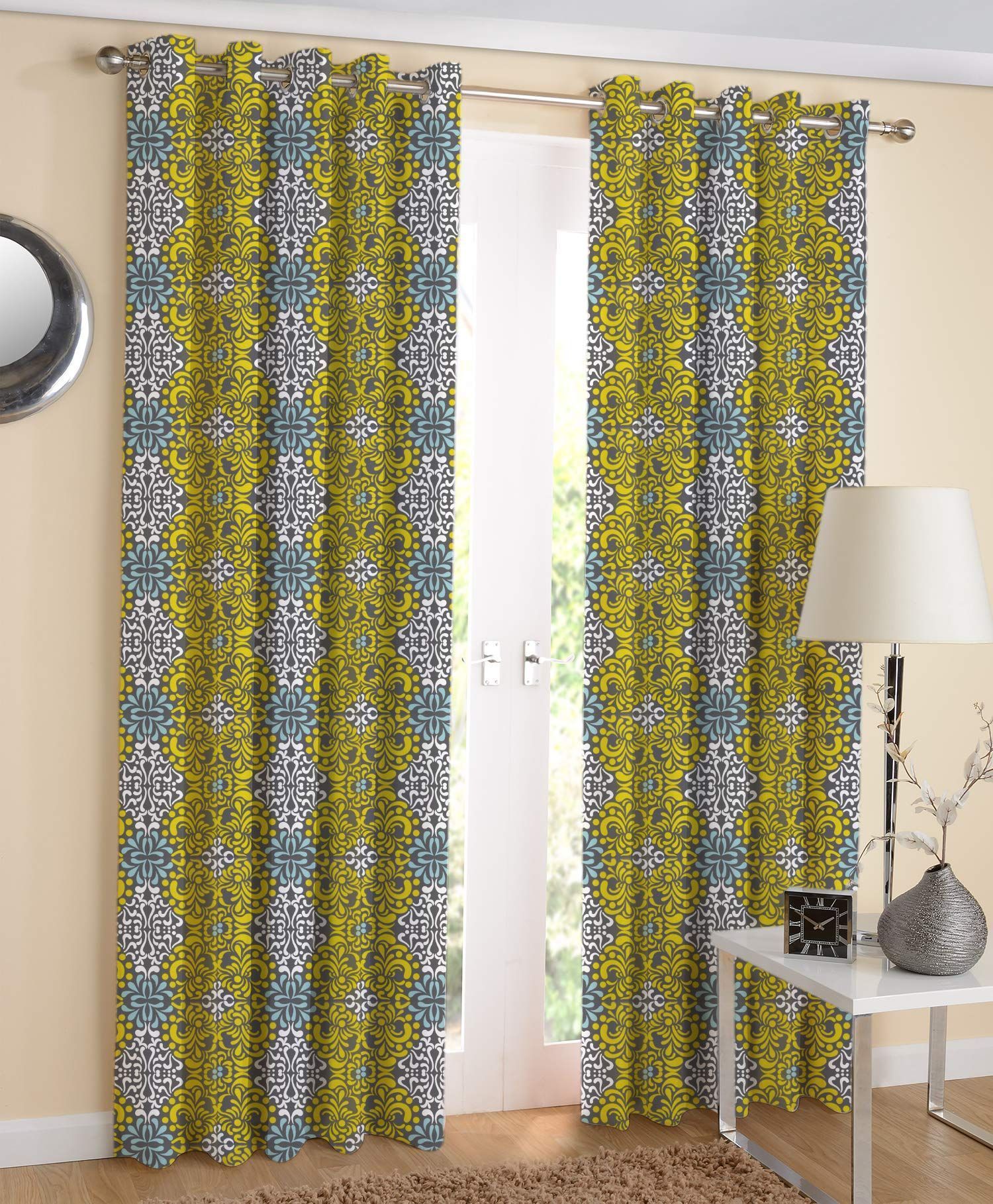 AIRWILL, Cotton Eyelet Door Curtains Pack of 2 Pieces (4 x 7 ft (Multicolor))