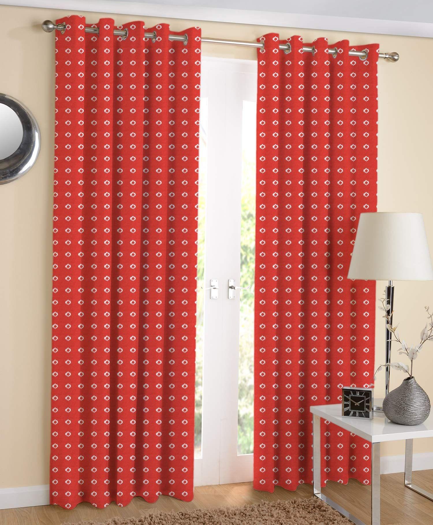 AIRWILL, Cotton Eyelet Door Curtains Pack of 2 Pieces (4 x 7 ft (Red))