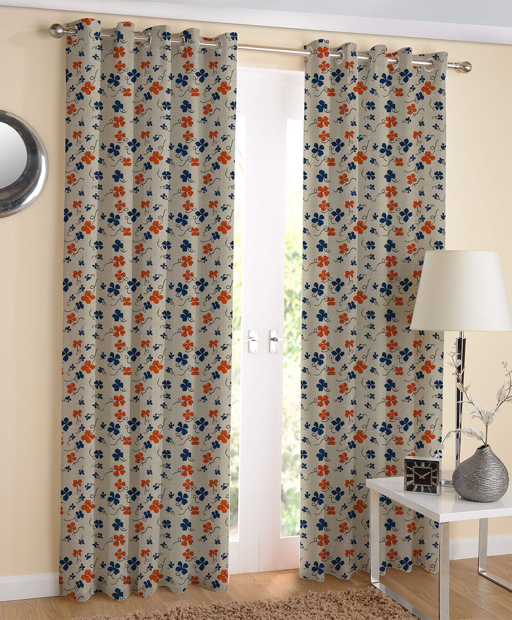 AIRWILL Multicolor Printed Pattern Cotton Door Curtains 4x7ft Pack of 2 Pieces