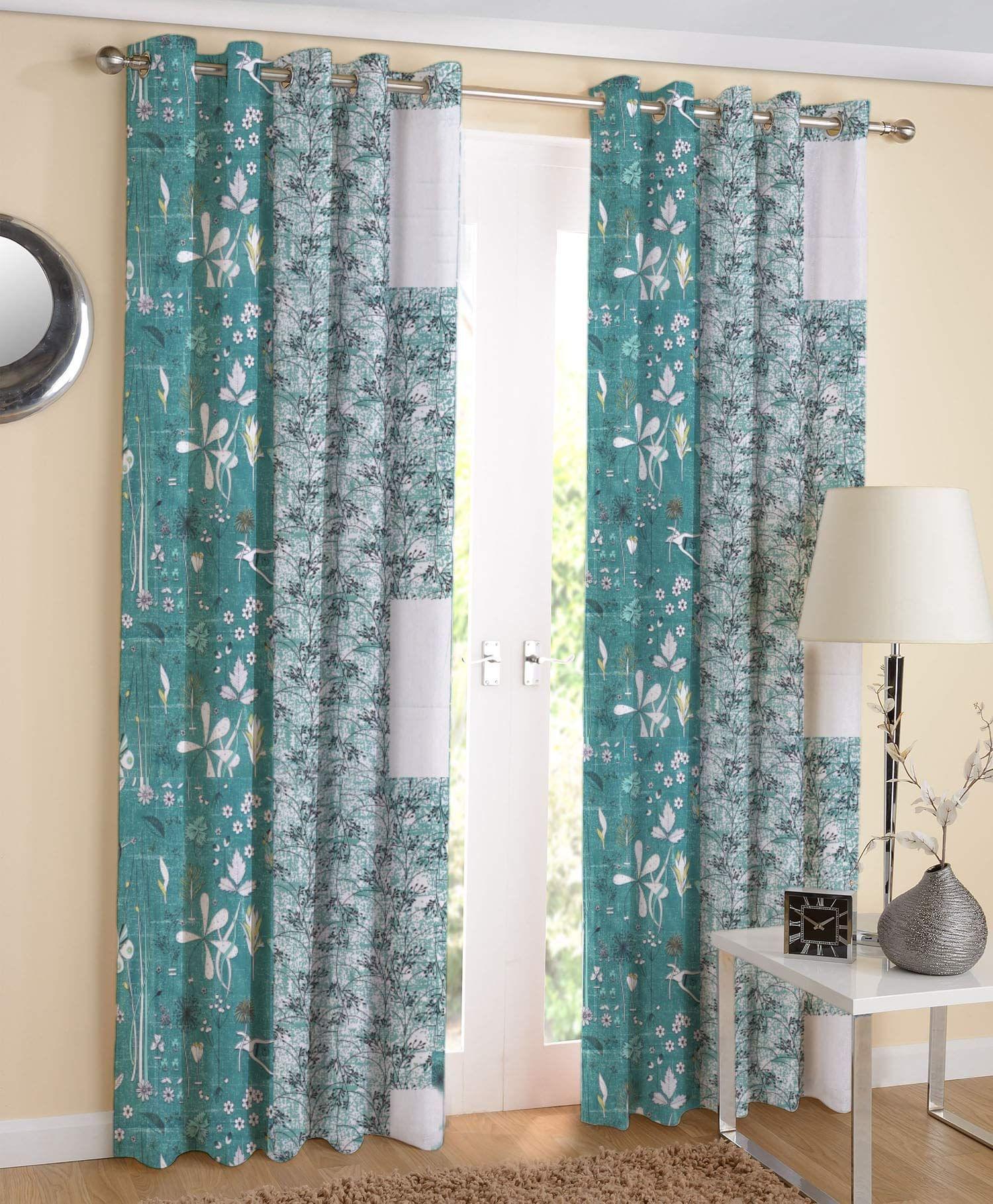AIRWILL, 100% Cotton Eyelet Door Curtains Sized 4ft in Width and 7ft in Length, Multicolor Pack of 2 Pieces