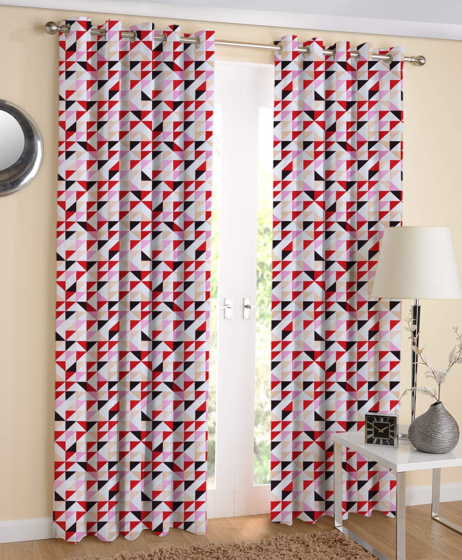 AIRWILL, 100% Cotton Eyelet Door Curtains Sized 4ft in Width and 7ft in Length, Multicolor Pack of 2 Pieces