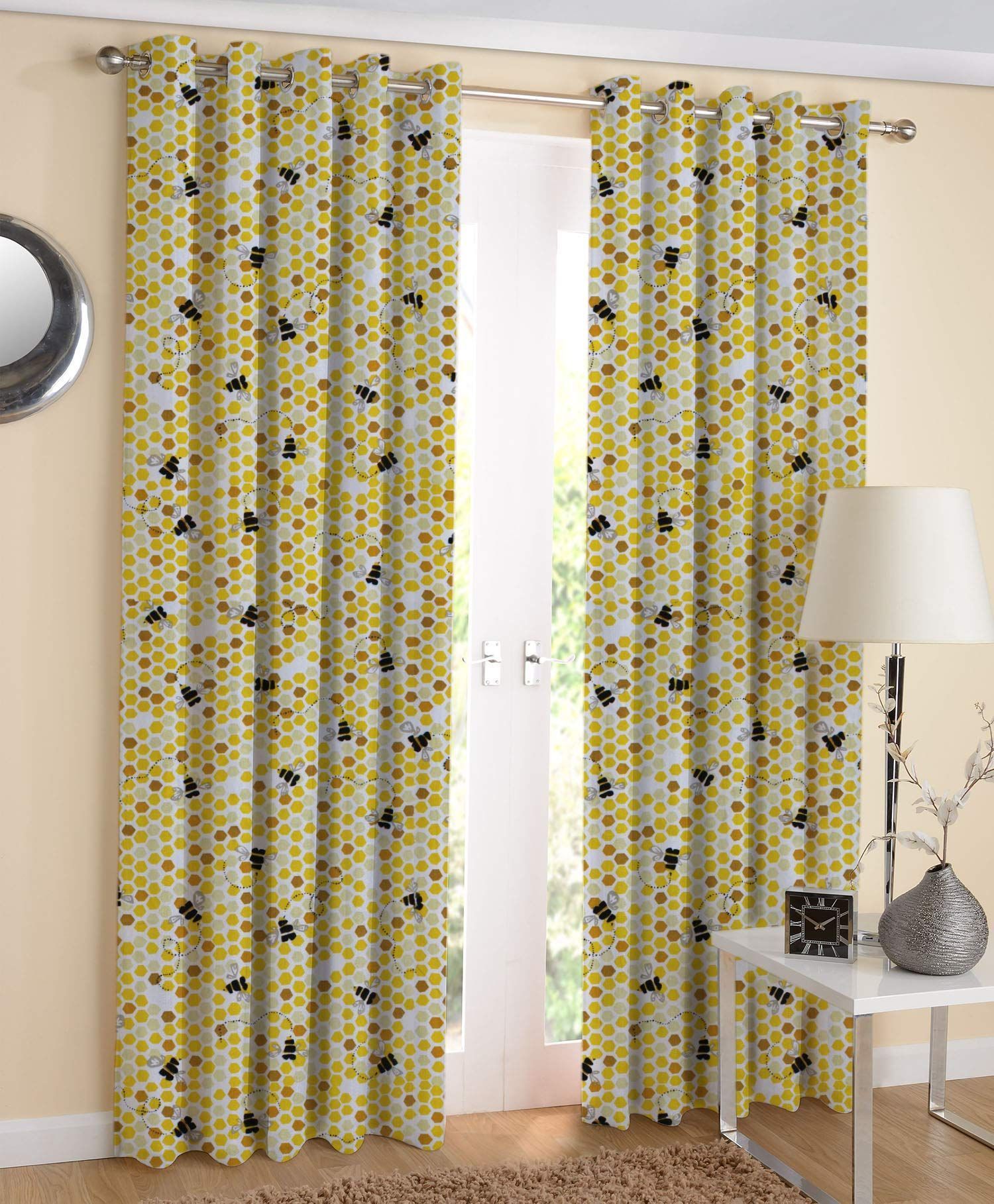 AIRWILL, 100% Cotton Eyelet Door Curtains Sized 4ft in Width and 7ft in Length, Multicolor Pack of 2 Pieces