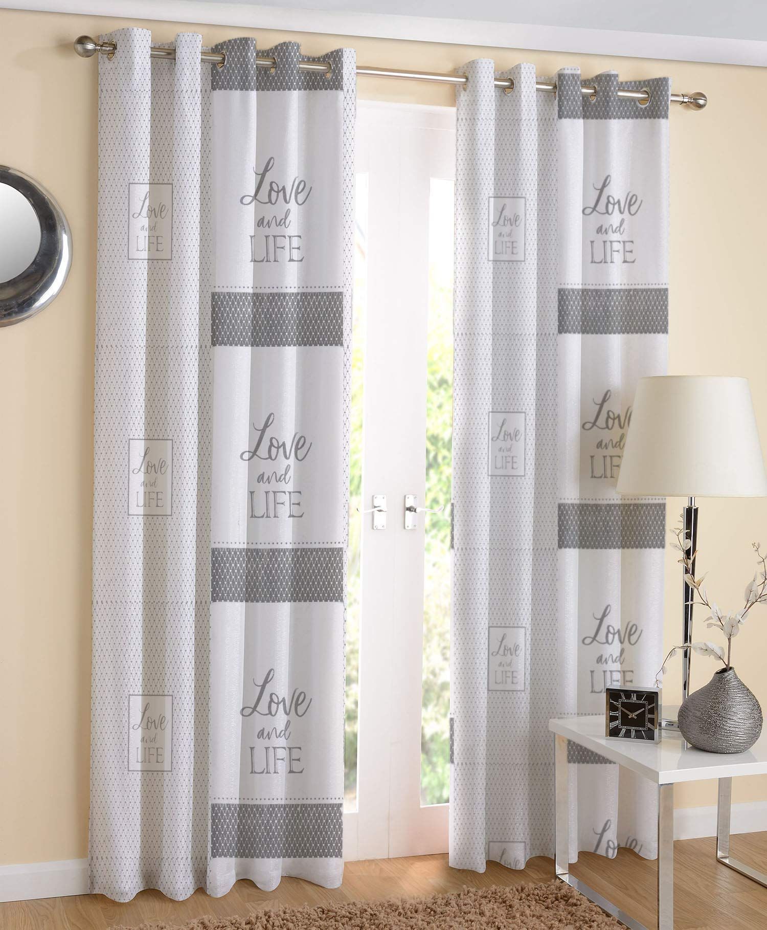 AIRWILL, 100% Cotton Eyelet Door Curtains Sized 4ft in Width and 7ft in Length, Multicolor Pack of 2 Pieces