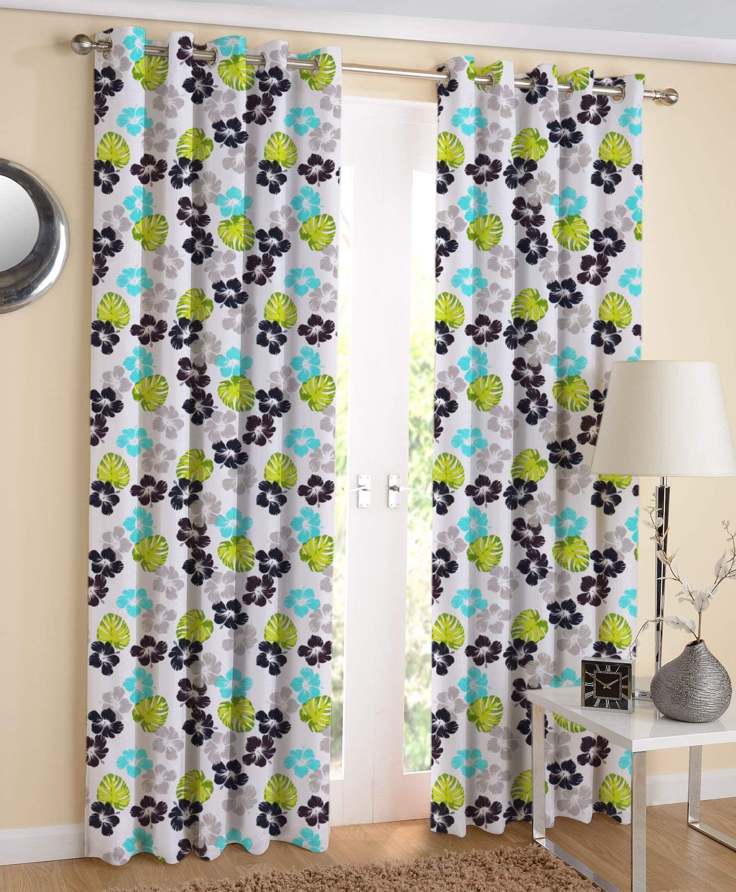 AIRWILL, 100% Cotton Eyelet Door Curtains Sized 4ft in Width and 7ft in Length, Multicolor Pack of 2 Pieces