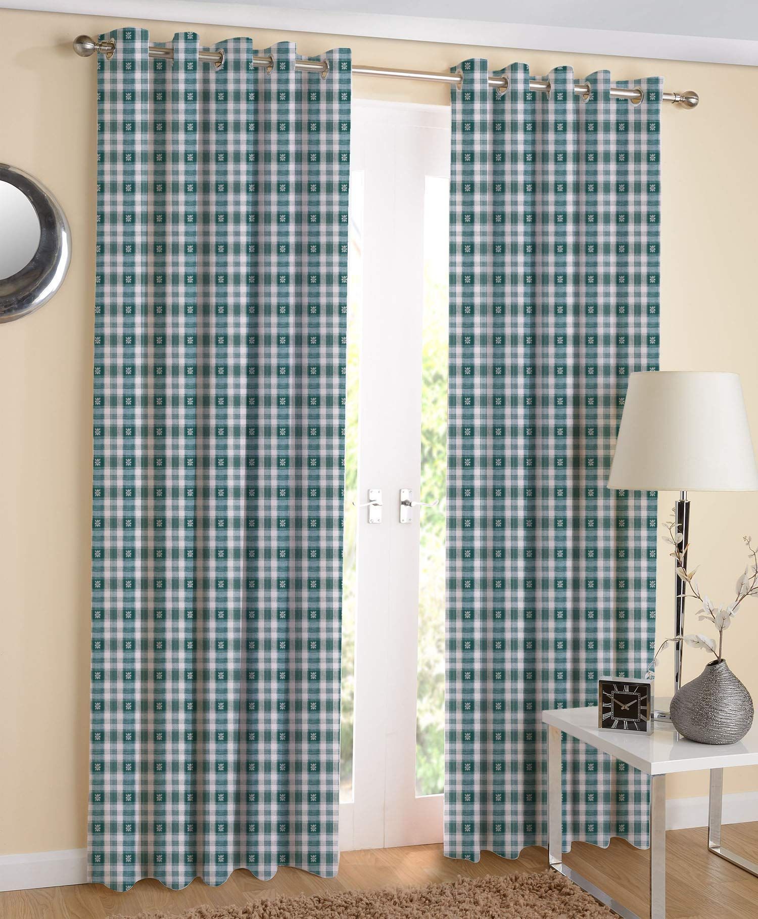 AIRWILL, 100% Cotton Eyelet Door Curtains Sized 4ft in Width and 7ft in Length, Multicolor Pack of 2 Pieces