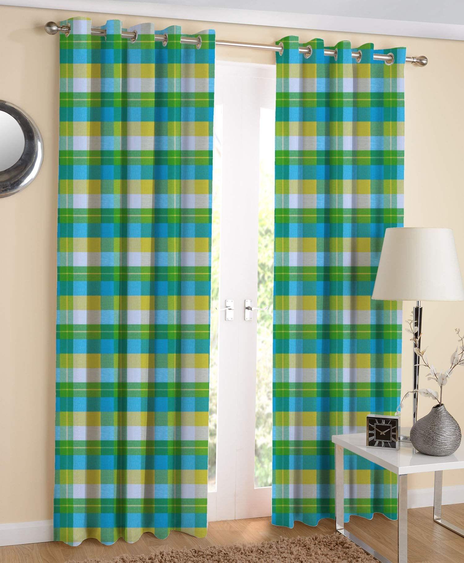 AIRWILL, 100% Cotton Eyelet Door Curtains Sized 4ft in Width and 7ft in Length, Multicolor Pack of 2 Pieces