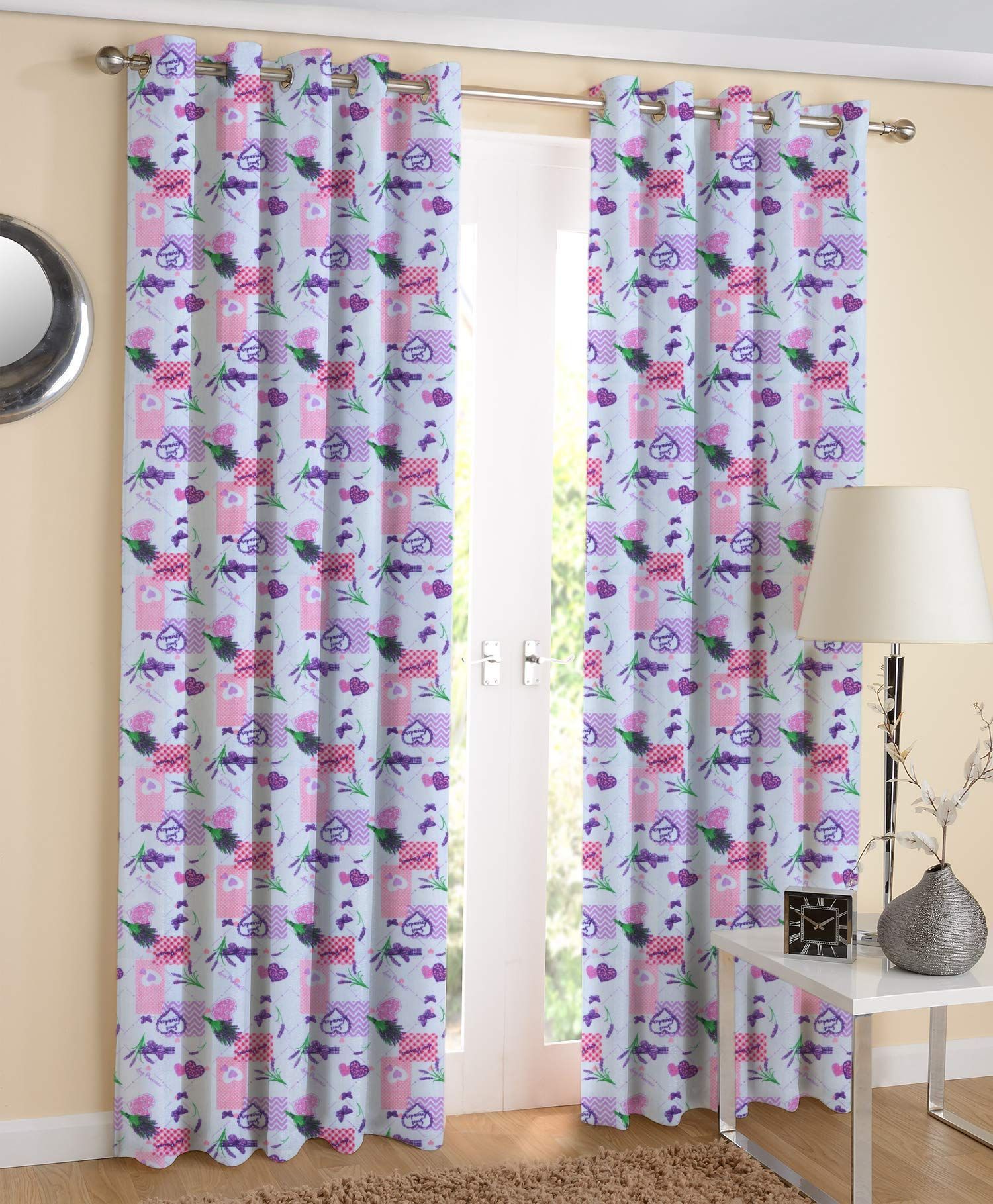 AIRWILL, 100% Cotton Eyelet Door Curtains Sized 4ft in Width and 7ft in Length, Multicolor Pack of 2 Pieces