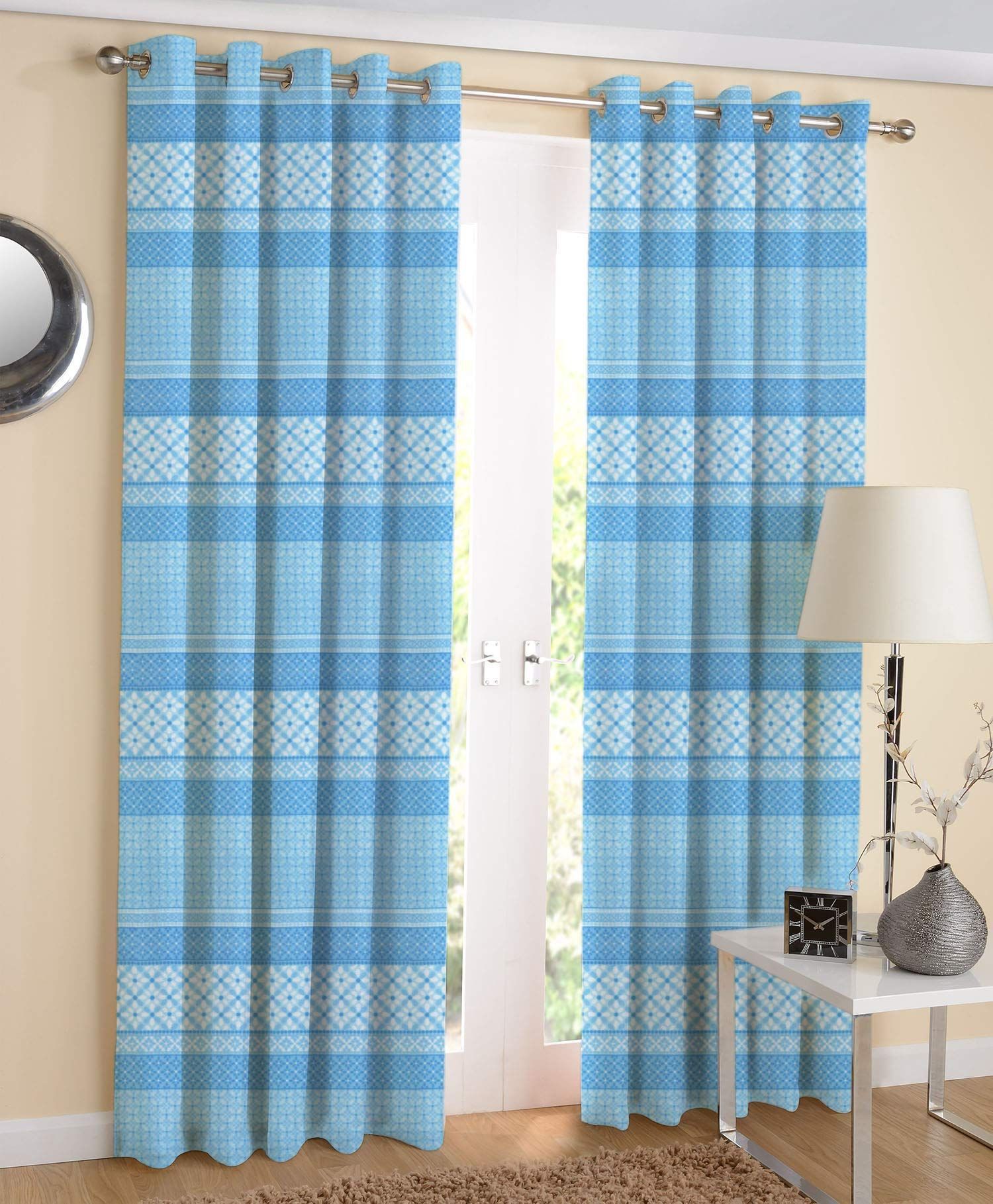 AIRWILL, 100% Cotton Eyelet Door Curtains Sized 4ft in Width and 7ft in Length, Multicolor Pack of 2 Pieces