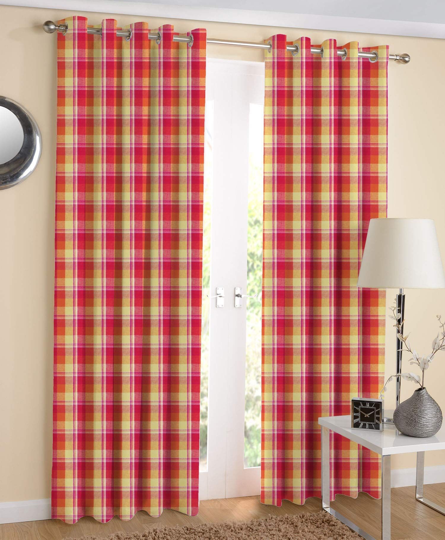 AIRWILL, 100% Cotton Eyelet Door Curtains Sized 4ft in Width and 7ft in Length, Multicolor Pack of 2 Pieces