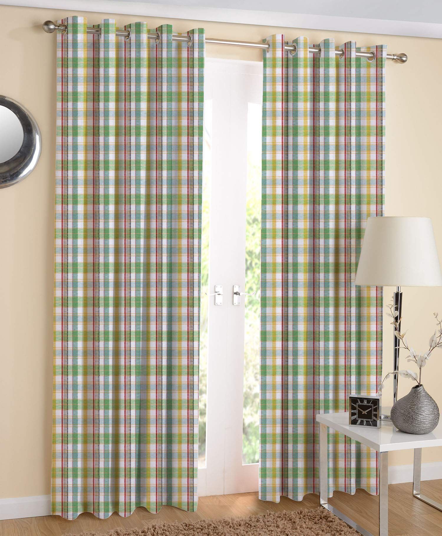 AIRWILL, 100% Cotton Eyelet Door Curtains Sized 4ft in Width and 7ft in Length, Multicolor Pack of 2 Pieces