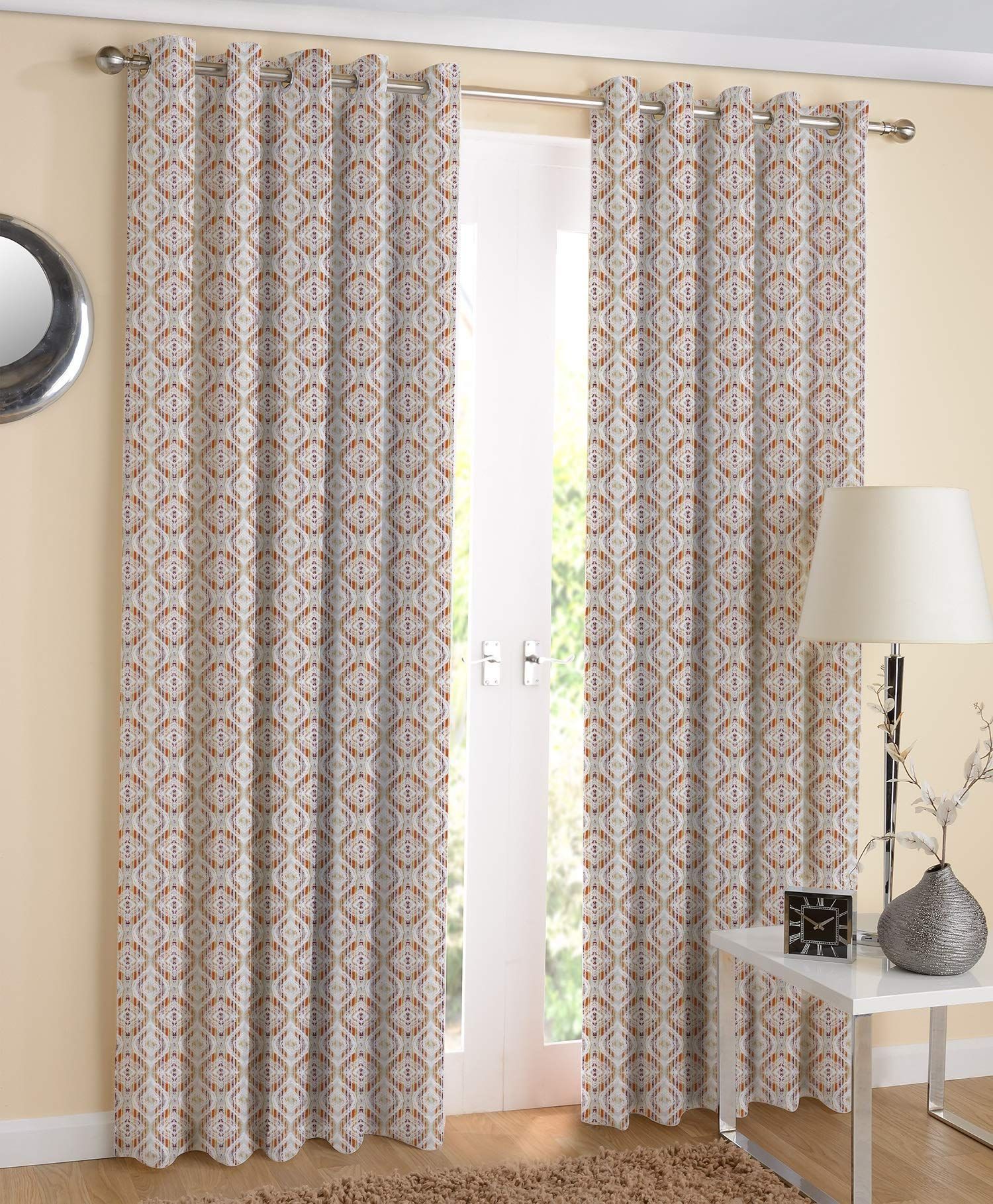 AIRWILL, 100% Cotton Curtains Self Designed with The Size of 4ft in Width and 7ft Length, Eyeleted Door Curtains. Pack of 2 Pieces.