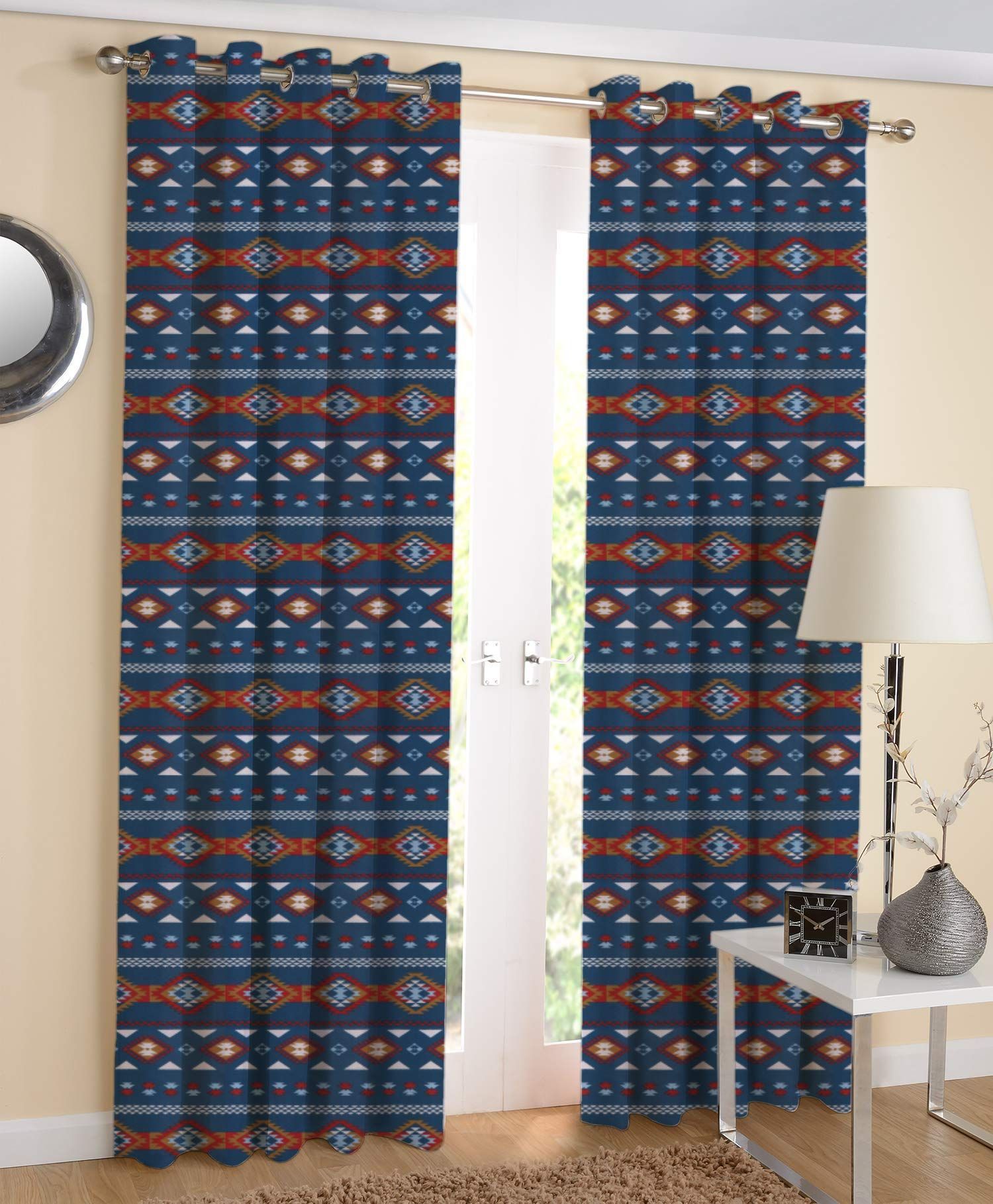 AIRWILL, 100% Cotton Eyelet Door Curtains Sized 4ft in Width and 7ft in Length, Multicolor Pack of 2 Pieces