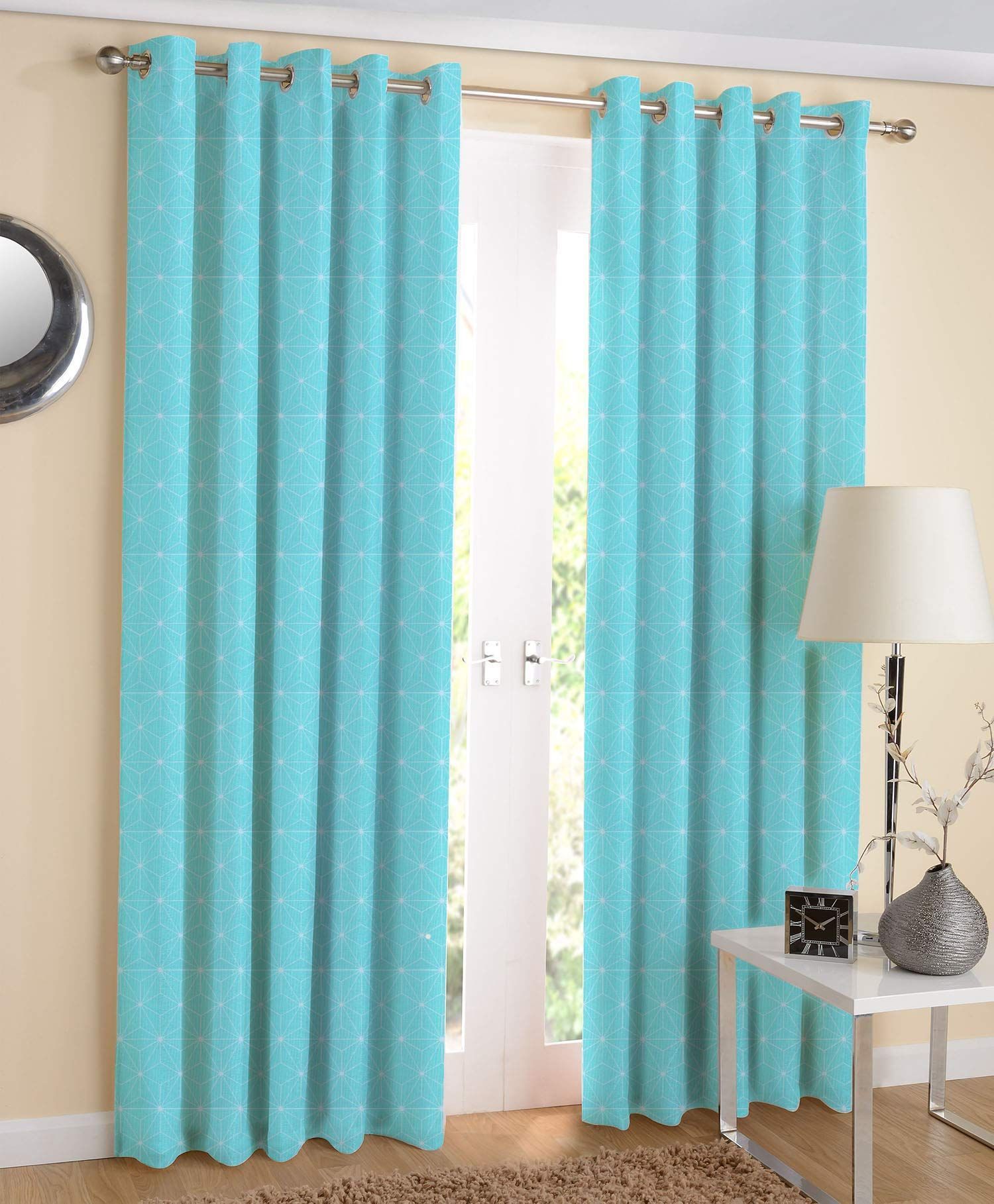 AIRWILL, 100% Cotton Eyelet Door Curtains Sized 4ft in Width and 7ft in Length, Multicolor Pack of 2 Pieces