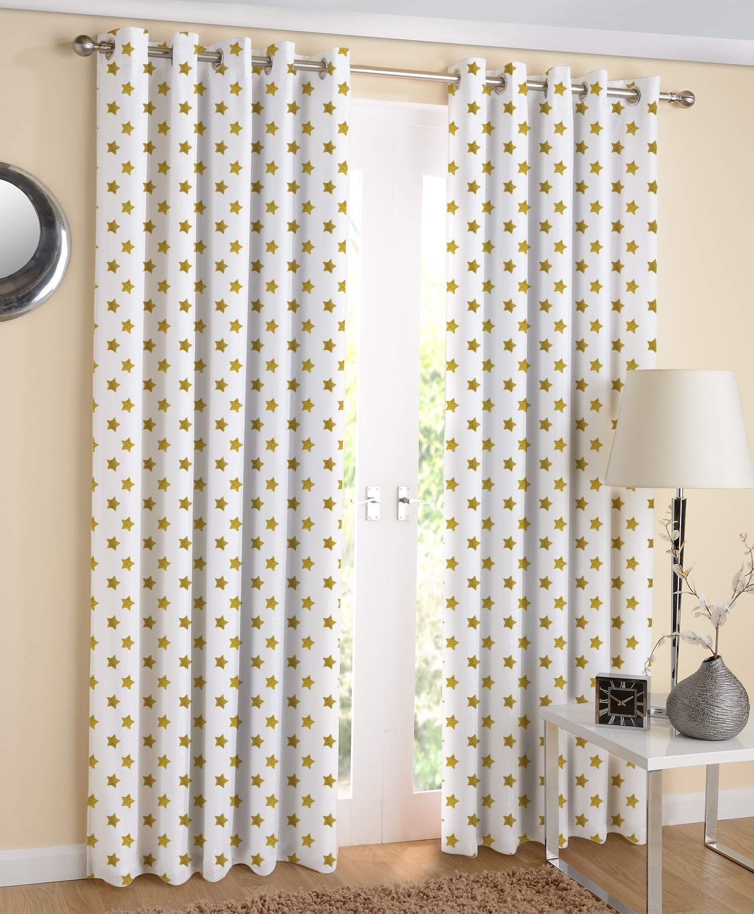 AIRWILL, 100% Cotton Curtains Self Designed with The Size of 4ft in Width and 7ft Length, Eyeleted Door Curtains. Pack of 2 Pieces.