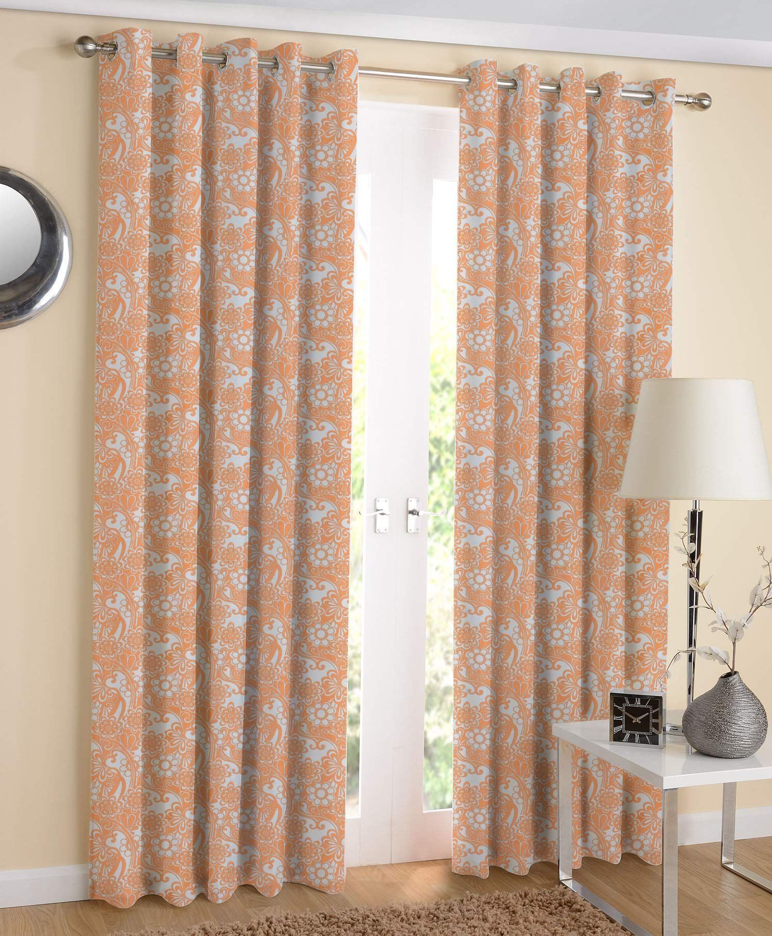 AIRWILL, 100% Cotton Curtains Self Designed with The Size of 4ft in Width and 7ft Length, Eyeleted Door Curtains. Pack of 2 Pieces.