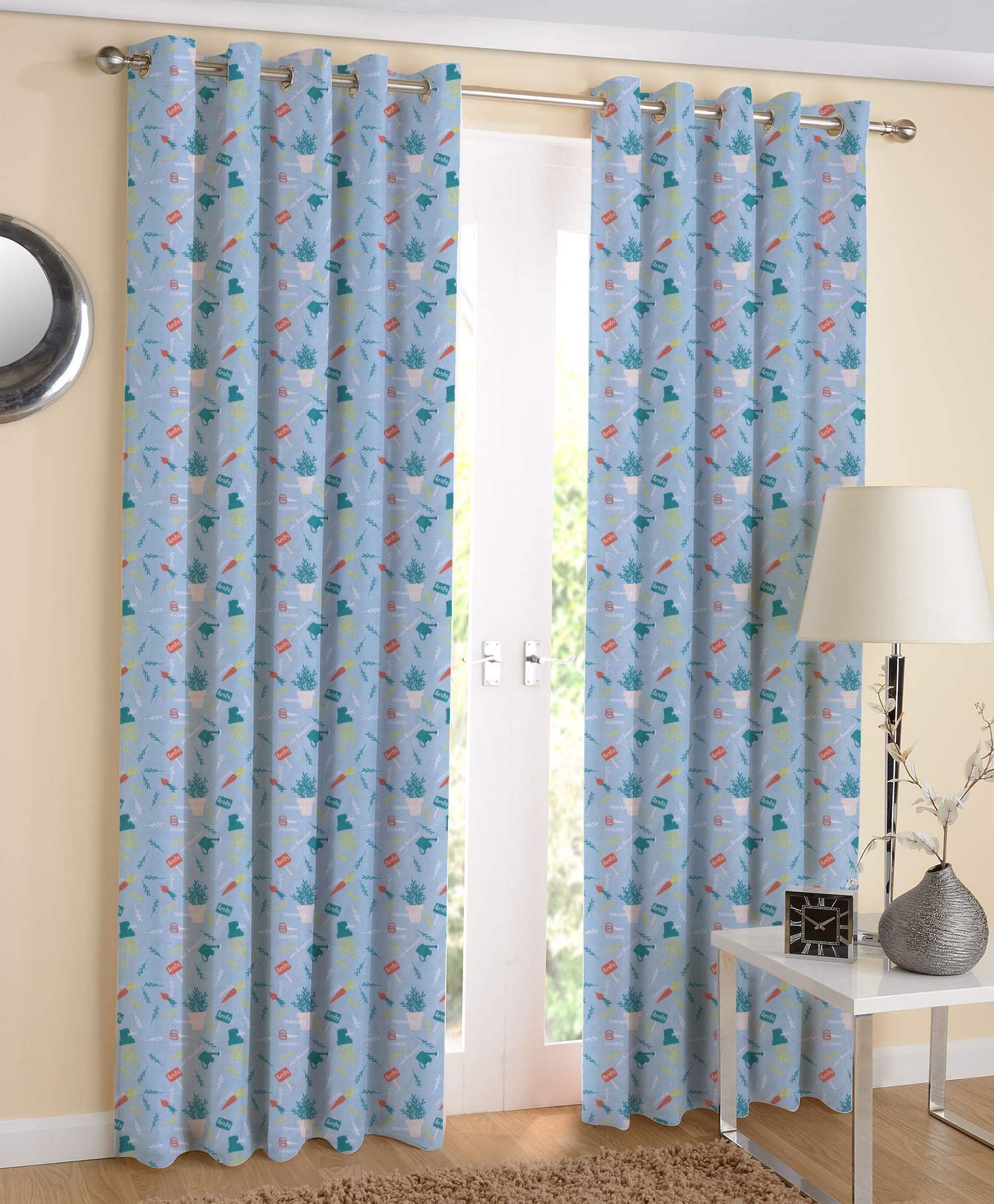 AIRWILL Cotton 4ft W x 7ft L Eyeleted Door Curtains (Multicolour) - Pack of 2 Pieces