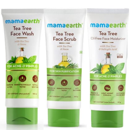 Mamaearth Tea Tree Facewash (100 ml) + Scrub(100 gm) + Moisturzer(80 gm) Combo Pack of 3