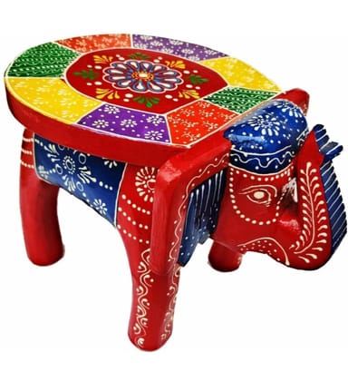Hand Painted Wooden Elephant Stool