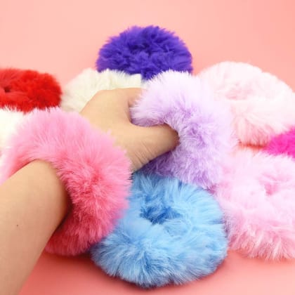 Faux Fur Hair Scrunchies Pompom Ball Elastic Hair Band Fluffy Ponytail Holders, Hair Ties for Women (Pack of 12) - Multicolor Faux Fur Hair Scrunchies Pompom Ball Elastic Hair Band Fluffy Ponytail Holders, Hair Ties for Women (Pack of 12) - Multicolor
