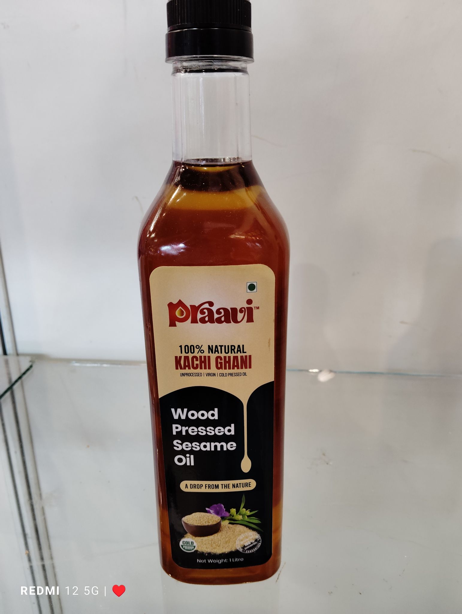 Praavi Pure Sesame/Till Oil - 1 Litre wood Pressed, Fresh Aroma & Farmer-Made. 