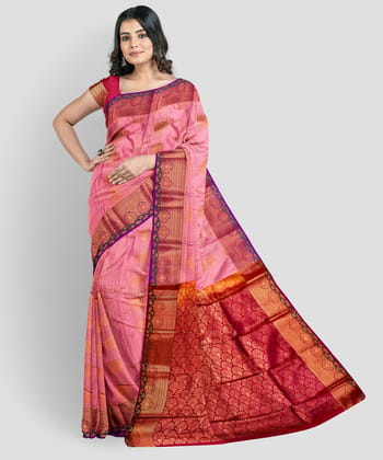 Pink Color Circle Butta Saree with Unstitched Blouse