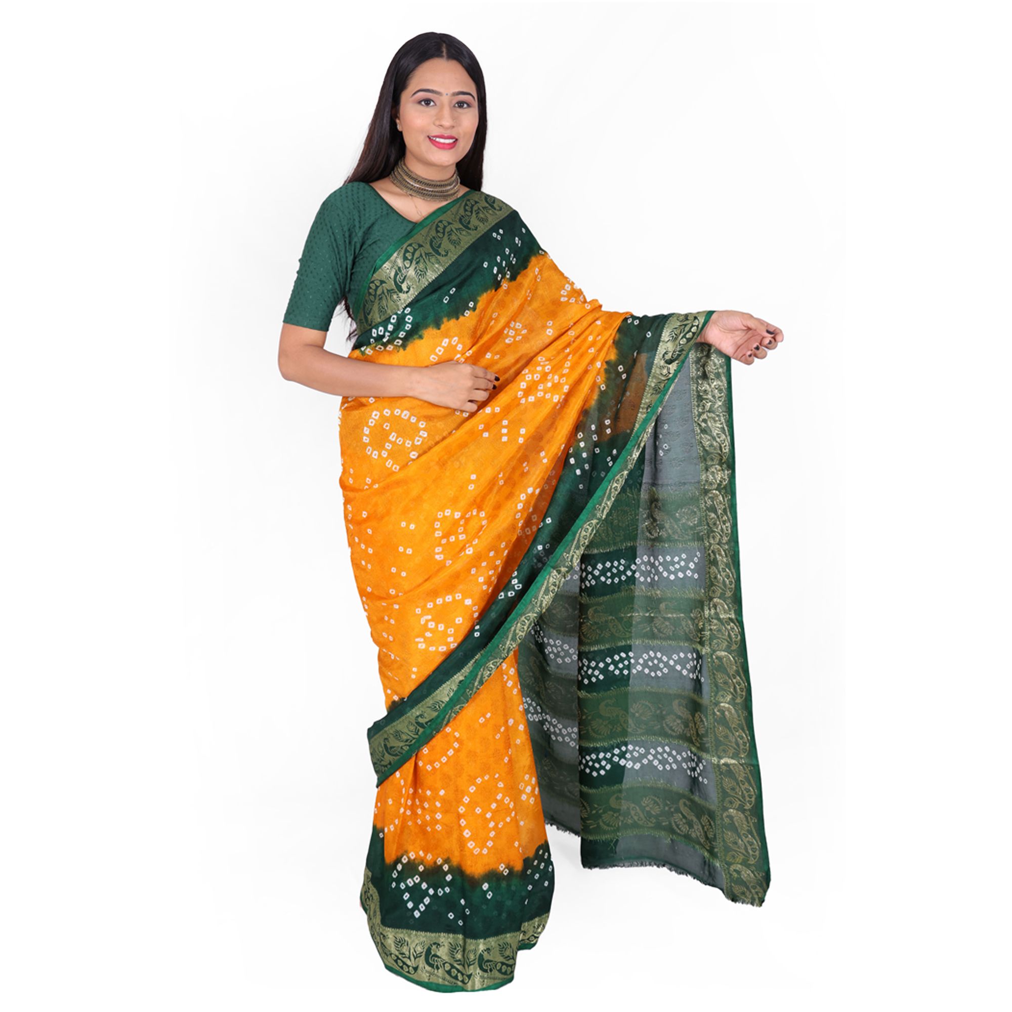 Tribes India Handwoven Bandhej Saree