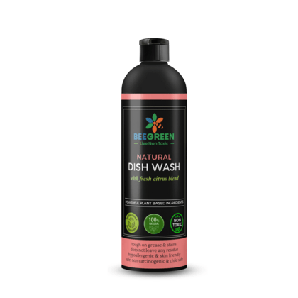 Beegreen Natural Dish Wash Liquid Soap- 500 ml | Eco-Friendly & Biodegradable |Safe For Sensitive Skin| 100% Natural & Plant based | Non Toxic | Chemical Free | Food Grade Ingredients