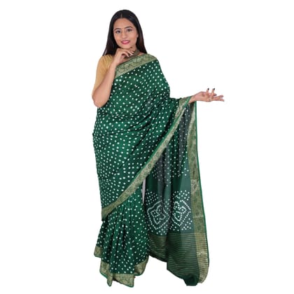 Tribes India Handwoven Dark Green Bandhej Saree