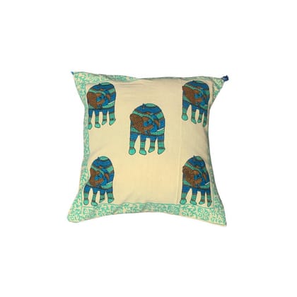Elephant Motif Block Printed Cushion Cover