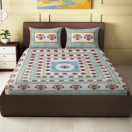 Bell Metal Scorpio Motif - Block Printed King Size Double Bed Sheet