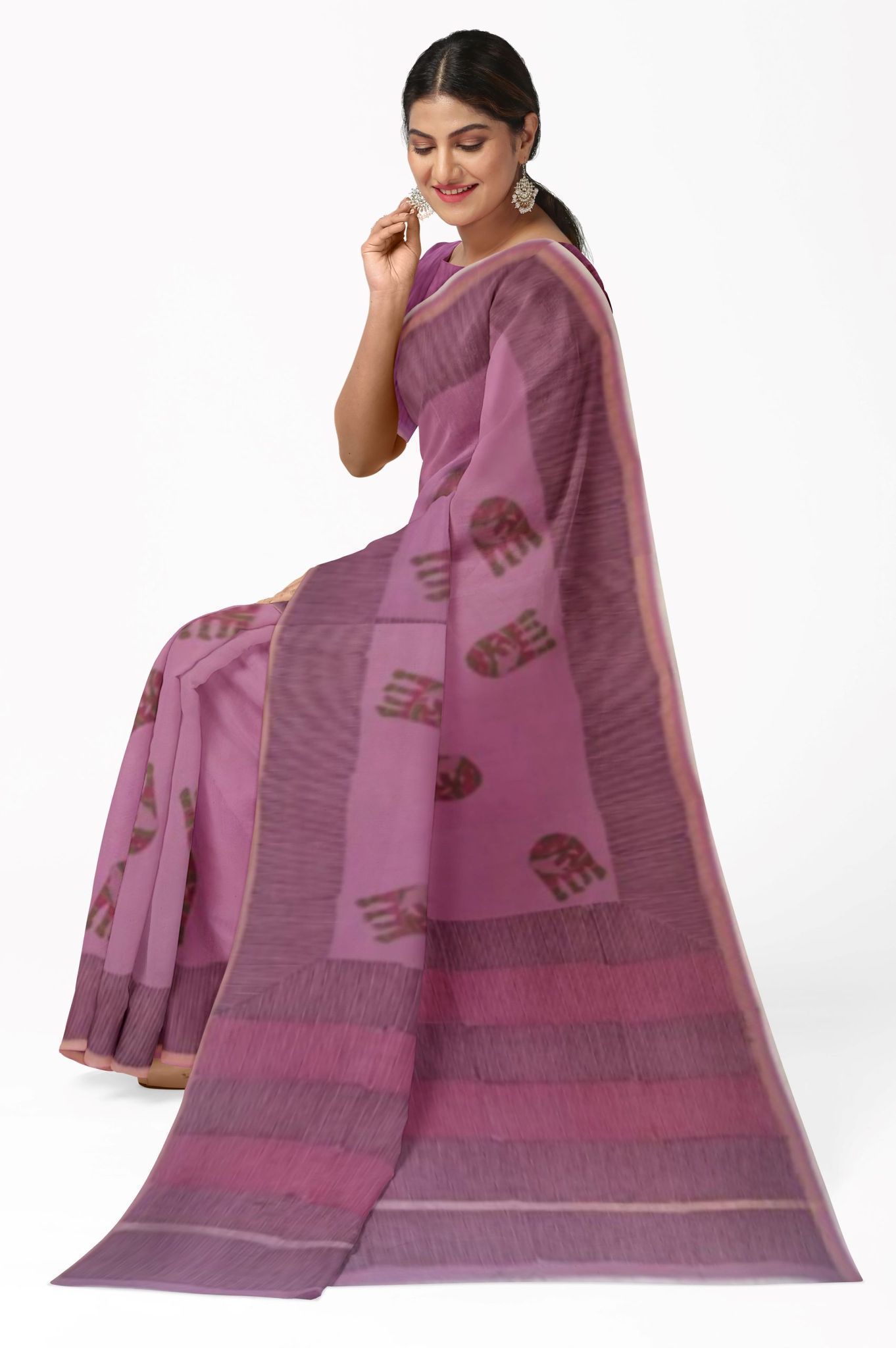 Pink Hand Block Printed Saree