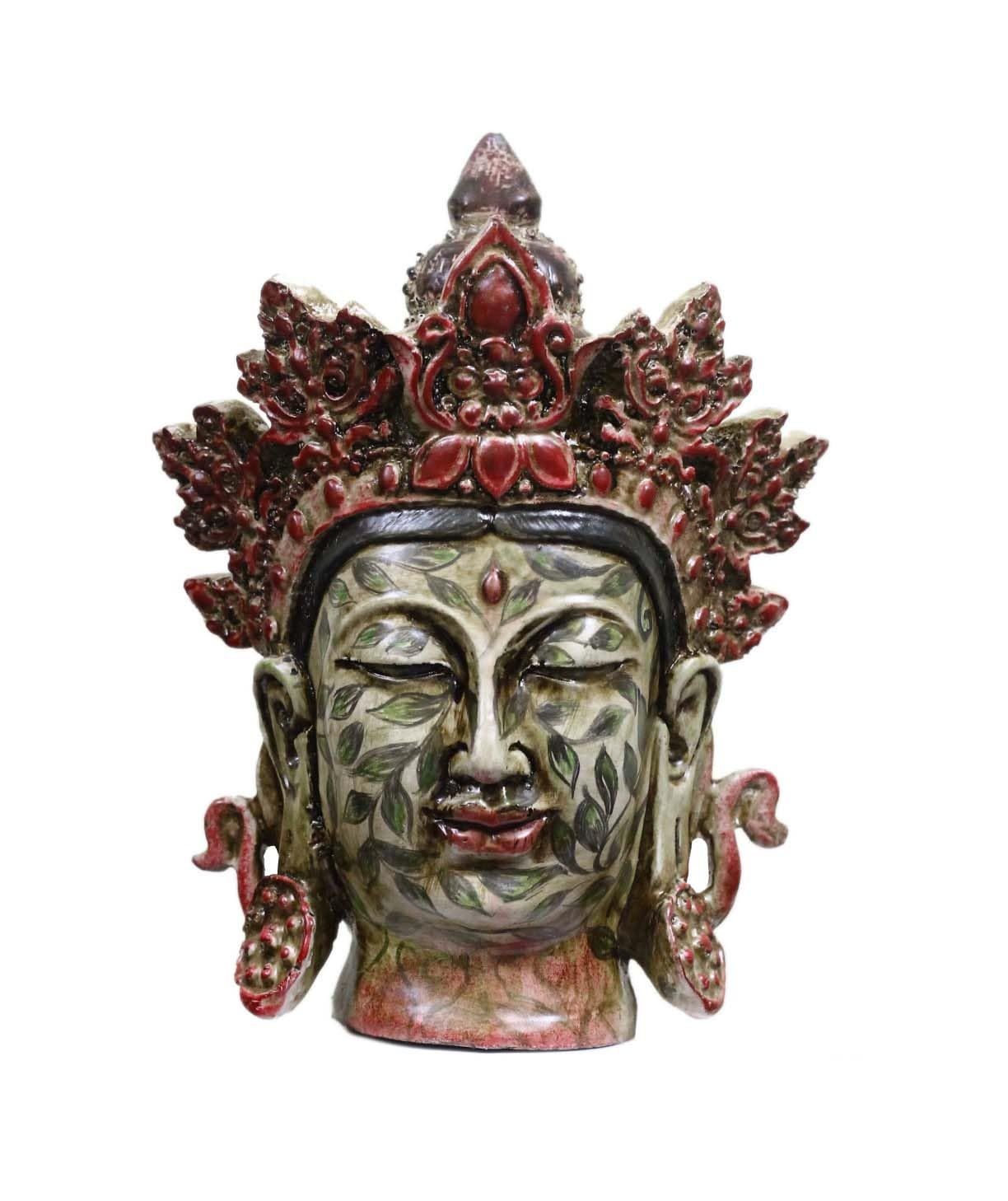 COPPERHOARD Leaf Art Multicoloured Resin Tara Devi Goddess Tara Meditating Buddha Head Statue with Beautiful Smile and Crown for Home Decor and Gifting.