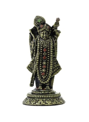 COPPERHOARD Multicolor Black Resin Shreenathji Krishna Murti Statue for Home Temple Gift COPPERHOARD Multicolor Black Resin Shreenathji Krishna Murti Statue for Home Temple Gift