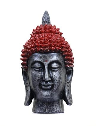 COPPERHOARD Modern Grey Red Resin Meditating Buddha Head Statue with Beautiful Smile for Home Temple and as Showpiece. COPPERHOARD Modern Grey Red Resin Meditating Buddha Head Statue with Beautiful Smile for Home Temple and as Showpiece.