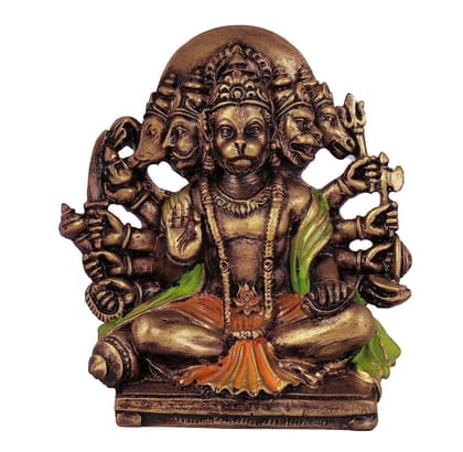 COPPERHOARD Multi Gold Colour Resin Panchmukhi Hanuman Murti Vintage Statue for Home Temple COPPERHOARD Multi Gold Colour Resin Panchmukhi Hanuman Murti Vintage Statue for Home Temple