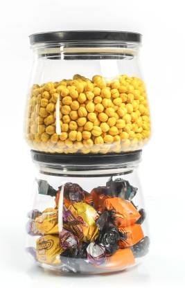 OBISPO Plastic Grocery Container - 800 ml  (Pack of 2, Black, Clear)