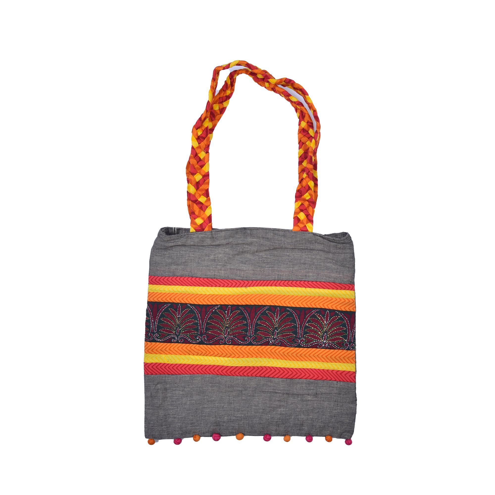 Tribes India Handcrafted Embroidery Grey Bag