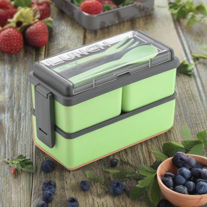 Compartment Pista Color with Spoon and Fork Office School Collage 3 Containers Lunch Box  (1500 ml)