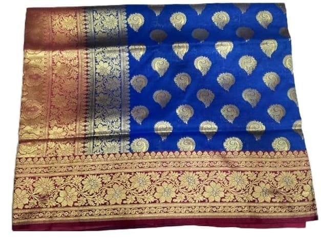 Printed Bollywood Cotton Blend Blue Saree