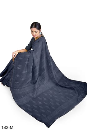 Grey Hand Block Printed Chanderi Saree Grey Hand Block Printed Chanderi Saree